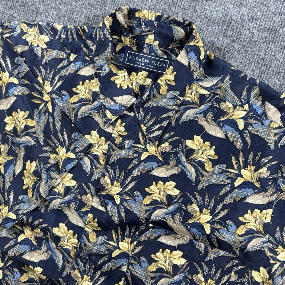 Andrew Fezza Shirt Mens Large 100% Silk Hawaiian Floral Button-Up‎